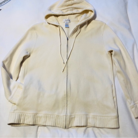 Jones New York Sport Large Creamy Cotton Knit Hoodie Full Front Zipper Hood - Picture 5 of 9
